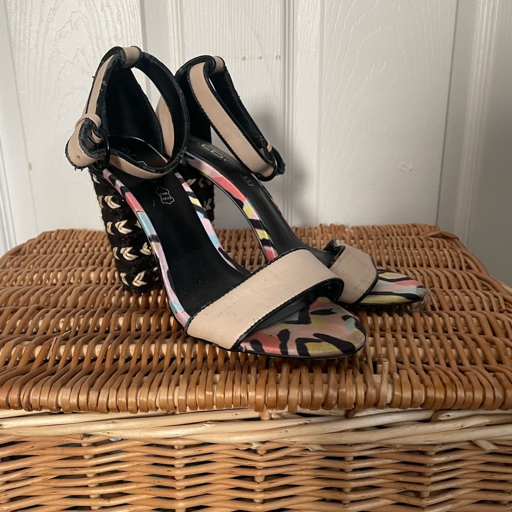 Aldo Beige and Black Heels with Patterned Sole